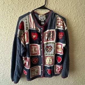 Heirloom Collectibles Patchwork Heart Valentine's Day Cardigan Sweater, size XL